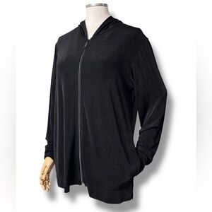 CHICO’S TRAVELERS SERIES Black Slinky Knit Hooded Full Zip Jacket VINTAGE
